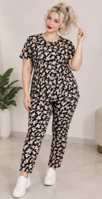 ست لباس و شلوار نخی گیاهی 9030 شکوفه گیلاس